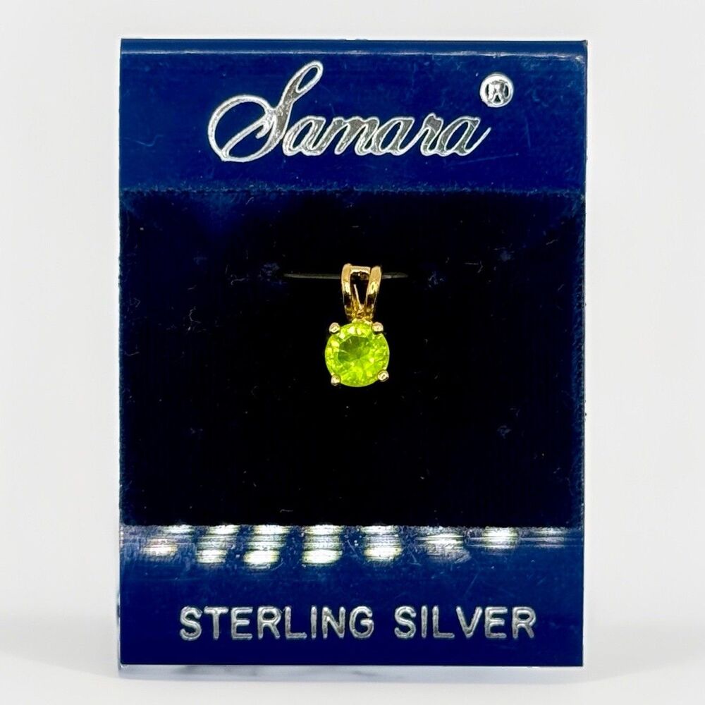 90s Vintage 24K Gold Sterling Silver Samara August Birthstone Green Pendant NOS
